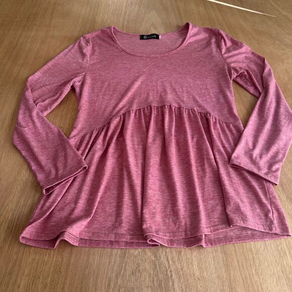 For G & PL Peplum Long Sleeve Top Pink Heather Knit Tunic Women’s Medium - Picture 1 of 3